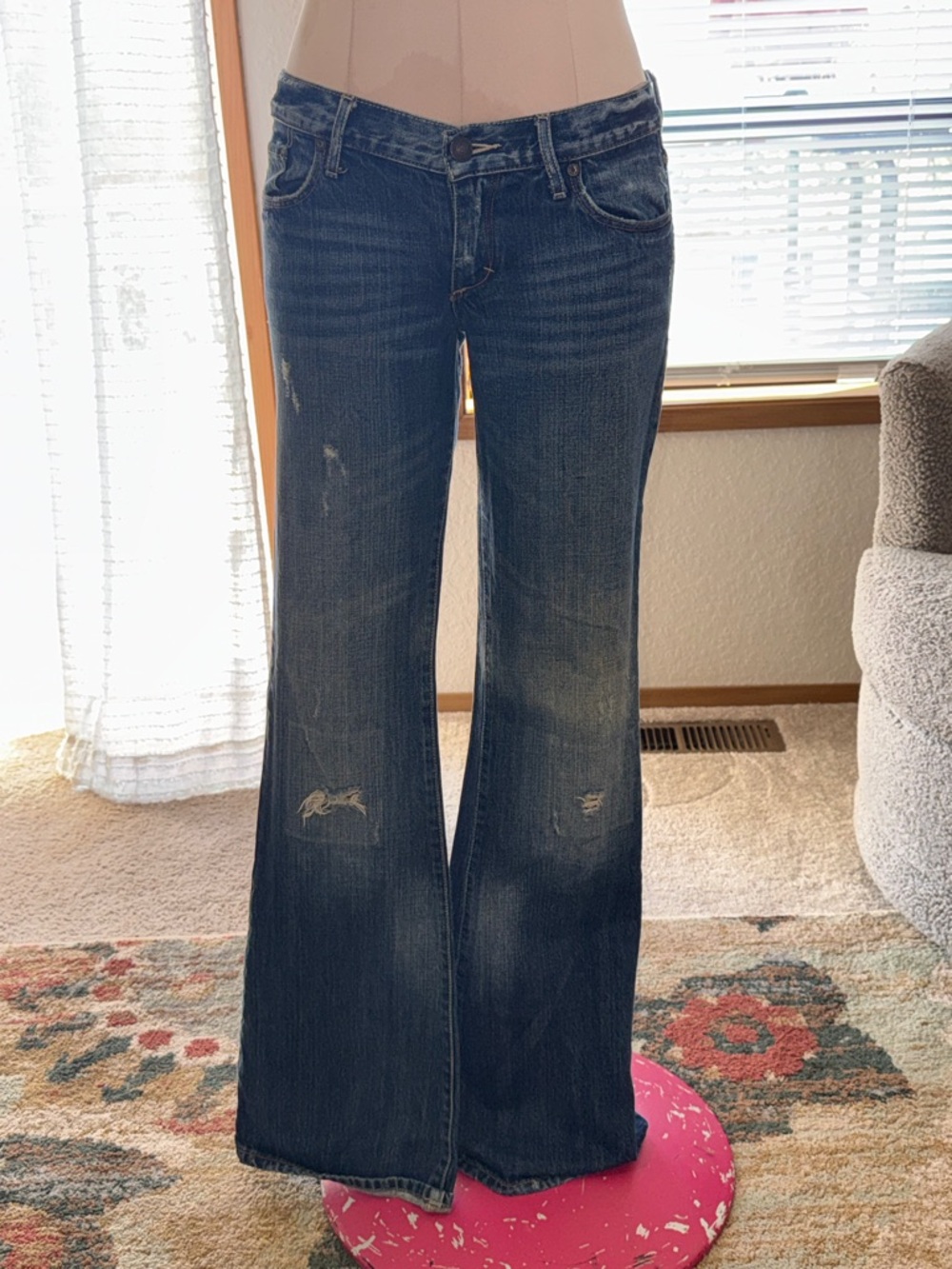 Abercrombie & Fitch Dark Blue Wide-Leg Distressed Jeans